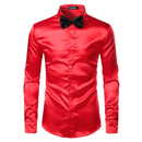 2 uds camisa de seda plateada + corbata para hombre satén suave esmoquin camisas Casual botón abajo hombres vestido camisas boda fiesta graduación Chemise Homme