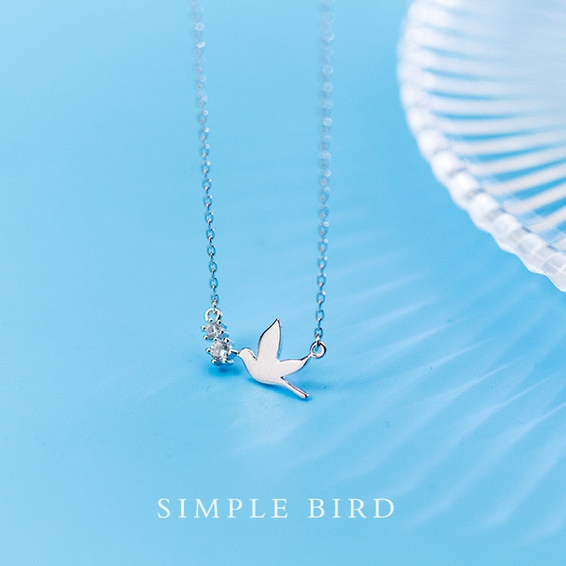 Modian Fashion Real 925 Sterling Silver Cute Sky Bird Necklace Pendants For Women Clear Zircon Chain Silver Charm Fine Jewelry