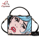 Mode Acryl Box Design Cartoon Frauen Party Kupplung Umhängetasche Brief Bild Geldbörsen und Handtaschen Weibliche Designer Tasche