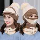 3 Pcs/set Winter Hats For Women With Breathing Mask 2in1 Knitted Hat Girl Pompoms Hat Warm Add Fur Lined Protective Winter Hat