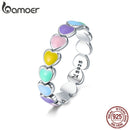 BAMOER 925 Sterling Silber Regenbogen Herz Fingerring für Mädchen, Frauen Stapelbarer Silberring mit Mini Herzen Trendy Party Schmuck