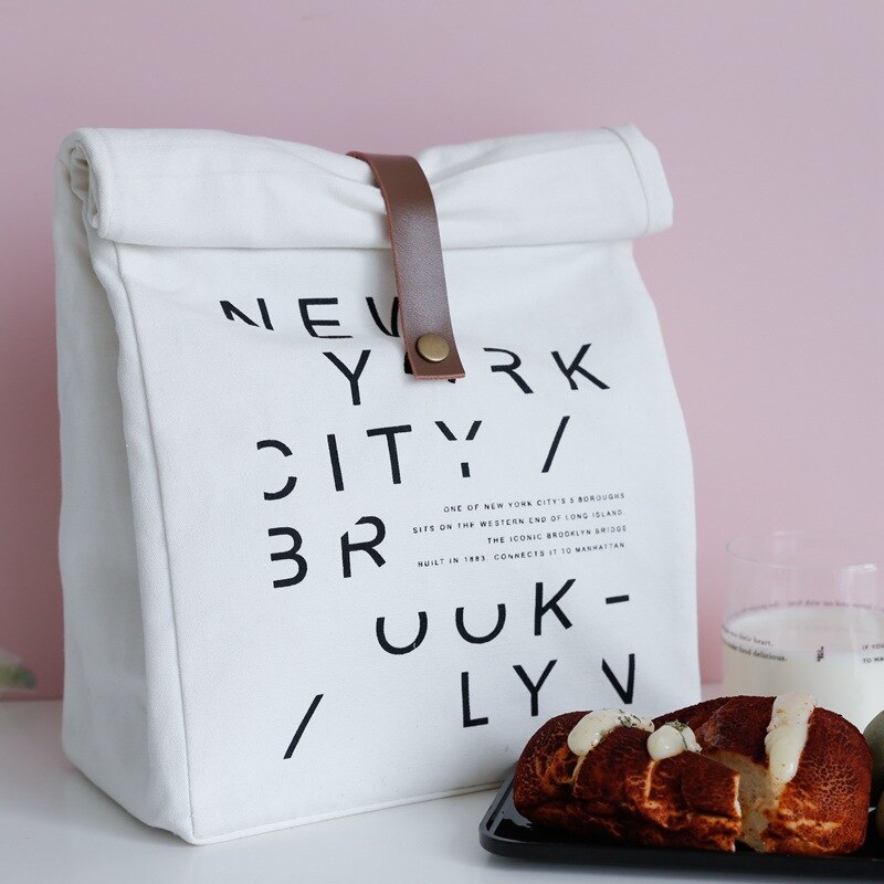 Cotton Lunch Box Bag Simple Letters Insulation Picnic Pack Fresh Cloth Bag Food Container V-coool Students Travel Container