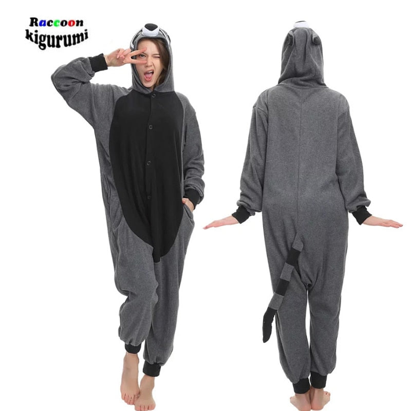 XXL 180-200CM Waschbär Kigurumi Onesies Erwachsene Fleece Damen Onsie Herren Pyjama Einteiliger Pyjama Tier Cosplay Kostüm Halloween