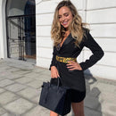 Winter neue Frauen dünner Mantel Blazer schwarz Langarm tiefer V-Ausschnitt einzelne Schnalle Gürtel Anzug Jacke weiblich 2021 Mode Party Mantel