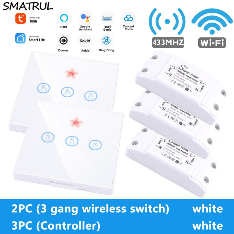 SMATRUL Tuya Smart Home APP WiFi Touch Switch Light RF 433Mhz Wall Panel DIY Relay Module Timer Alexa Socket Lamp 110-220V