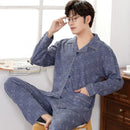 Winter Cotton Men Pajamas Lounge Sleepwear Black Plaid Pijama Man&