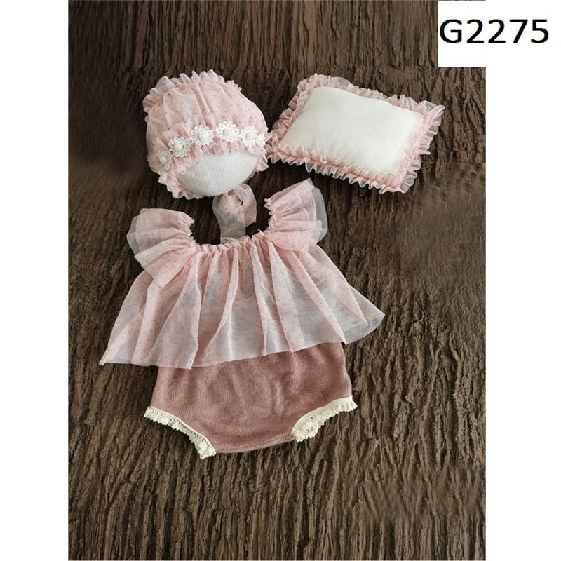 Newborn Photography Props Hat Baby Lace Romper Bodysuits Outfit Photography Girl Dress Photo Shoot Costume