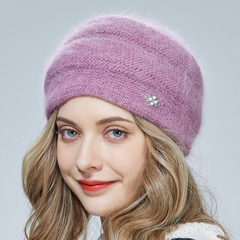 LILIYABAIHE Winter warm Women hats Knitting Angora hat  Bilateral three-dimensional decoration 8 colors
