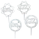Happy Birthday Cake Topper Acryl Gold Silber Cake Flag Cupcake Topper für Jungen Mädchen Geburtstagsfeier Dekorationen Hochzeit Zubehör