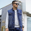 Große Größe 2022 Männer Kpop Mode Casual Style Herbst Frühling Cowboy Schwarze Weste Jacke Mann Denim Blau Baumwolle Westen Mäntel 5XL 6XL 7XL