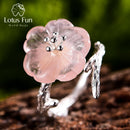 Lotus Fun Real 925 Sterling Silber Natürliche Edelsteine ​​Edler Schmuck Süße Blume im Regen Ring Offene Ringe für Damen Accessoires