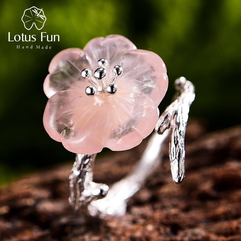 Lotus Fun Real 925 Sterling Silber Natürliche Edelsteine ​​Edler Schmuck Süße Blume im Regen Ring Offene Ringe für Damen Accessoires