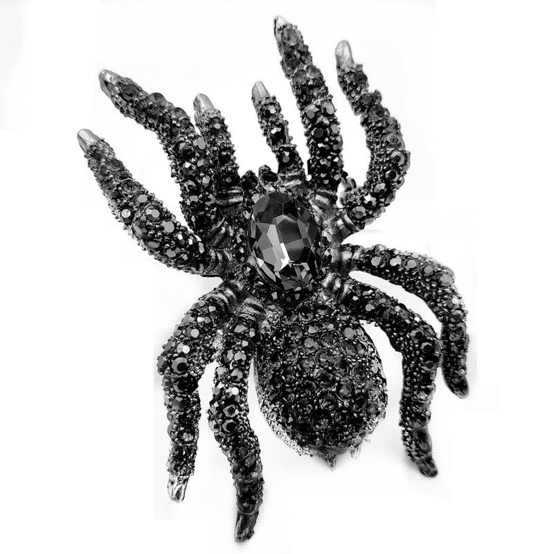 Broches de araña de diamantes de imitación de cristal negro grande de 10 patas de declaración Vintage, Pin de insecto enorme y peligroso para joyería de fiesta de Halloween