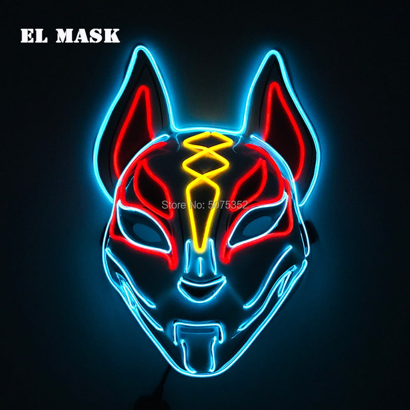 Anime Expro Decor Japanese Fox Mask Neon Led Light Cosplay Mask Halloween Party Rave Led Mask Dance DJ Payday Costume Props