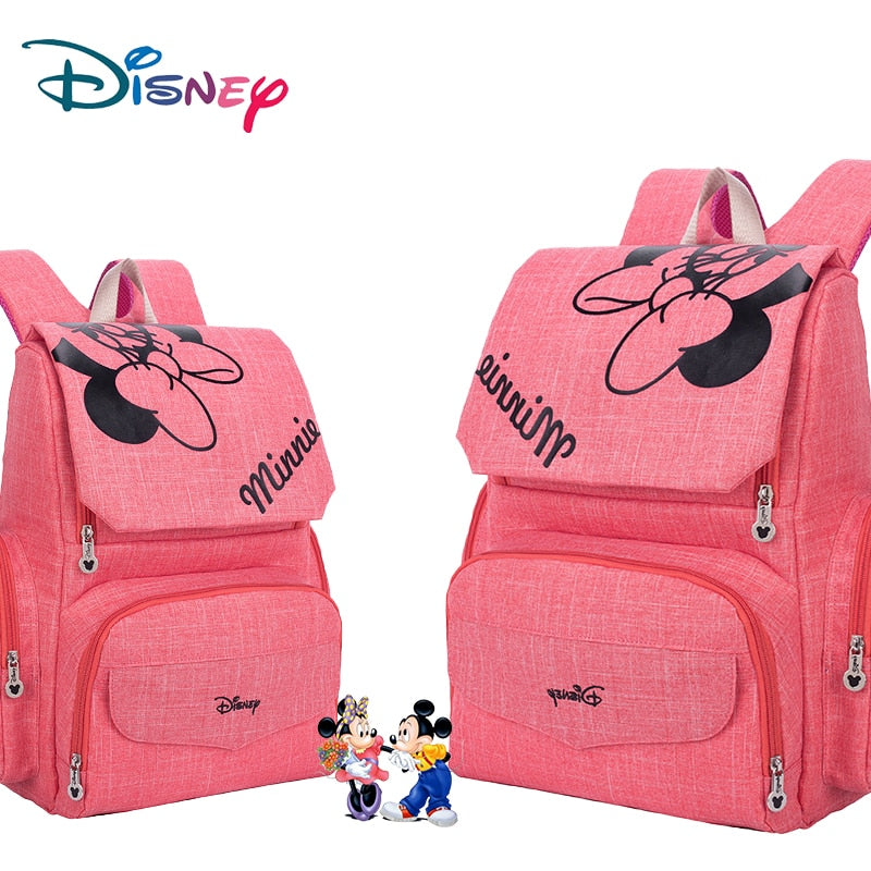 Bolsa de pañales de mamá de Disney, bolsa de lactancia para el cuidado del bebé, mochila de viaje de diseñador, bolsos rosas y grises de Mickey Minnie