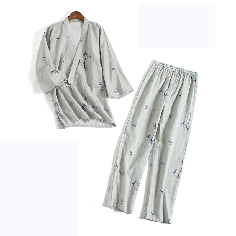 Kimono japonés de algodón, ropa de dormir para hombres samurái, camisetas Haori + Pantalones, conjunto de ropa, pijama Yukata tradicional, camisón Jinbei