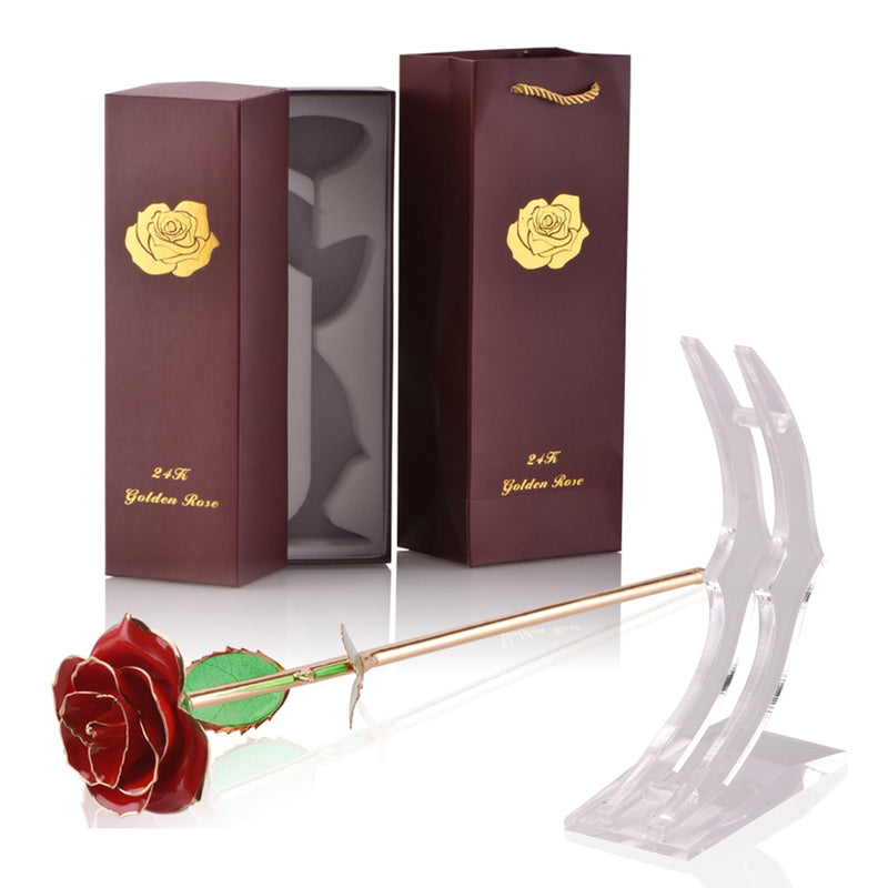 Geschenke für Frauen 24 Karat Gold getauchte Rose mit Ständer Ewige Blumen für immer Liebe in Box Freundin Hochzeit Weihnachtsgeschenke für Sie