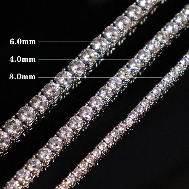 D&amp;Z 3MM-6MM Spring buckle Iced Out Full Cubic Zircon 1 Row Tennis Chain Necklace Gold Silver Color Hip Hop Jewelry