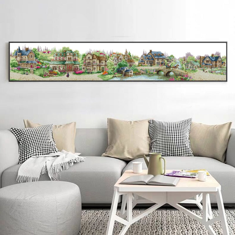 Joy sunday  European town Cross Stitch kit Needlework set Canvas The beautiful printed14CT 11CT DMC scenery Home Decoration Send