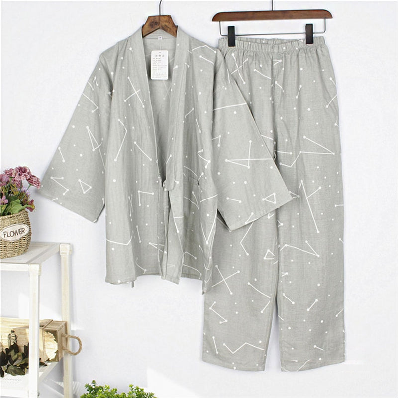 Cotton Japanese Kimono Sleepwear for Samurai Men Haori Tops+pants Clothing Set Traditional Yukata Pajamas Nightgown Jinbei