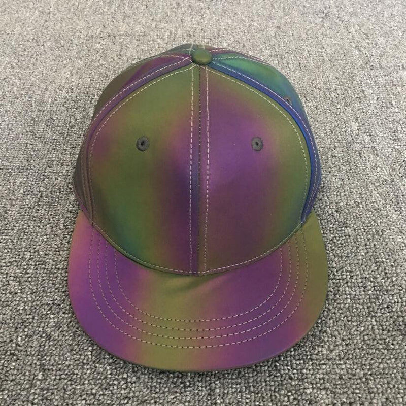 Bunte reflektierende leichte Baseballmütze verstellbare Hip-Hop-Hüte Snapback Damen / Herren Rainbow Night Reflective Club Hat Streetwear