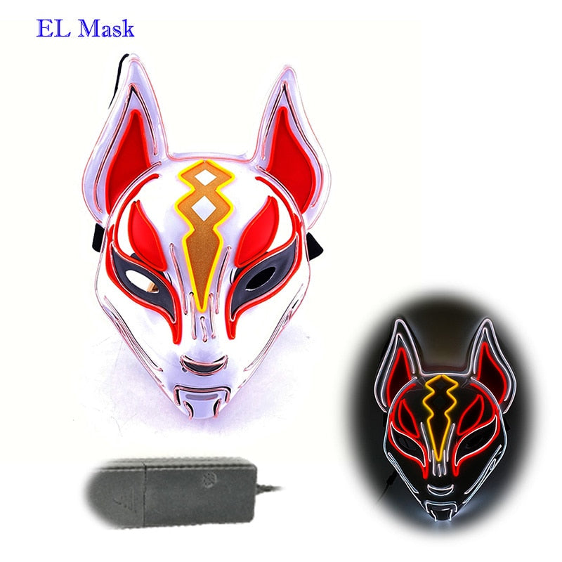 Máscara de zorro japonés con decoración de Anime Expro, máscara de Cosplay con luz Led de neón, máscara Led para fiesta de Halloween, baile, DJ, día de pago, accesorios para disfraces