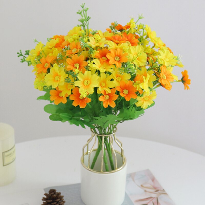 Silk Daisy Artificial Flowers High Quality Bouquet Autumn Wedding Home Decoration Small Fake Flowers Fall Office Arrangement