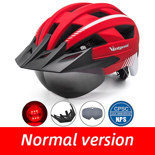 Victgoal Bicycle Helmet LED Moutain Road USB Rechargeable Light Cycling Helmet For Man Sun Visor Goggles Men MTB Bike Headgear