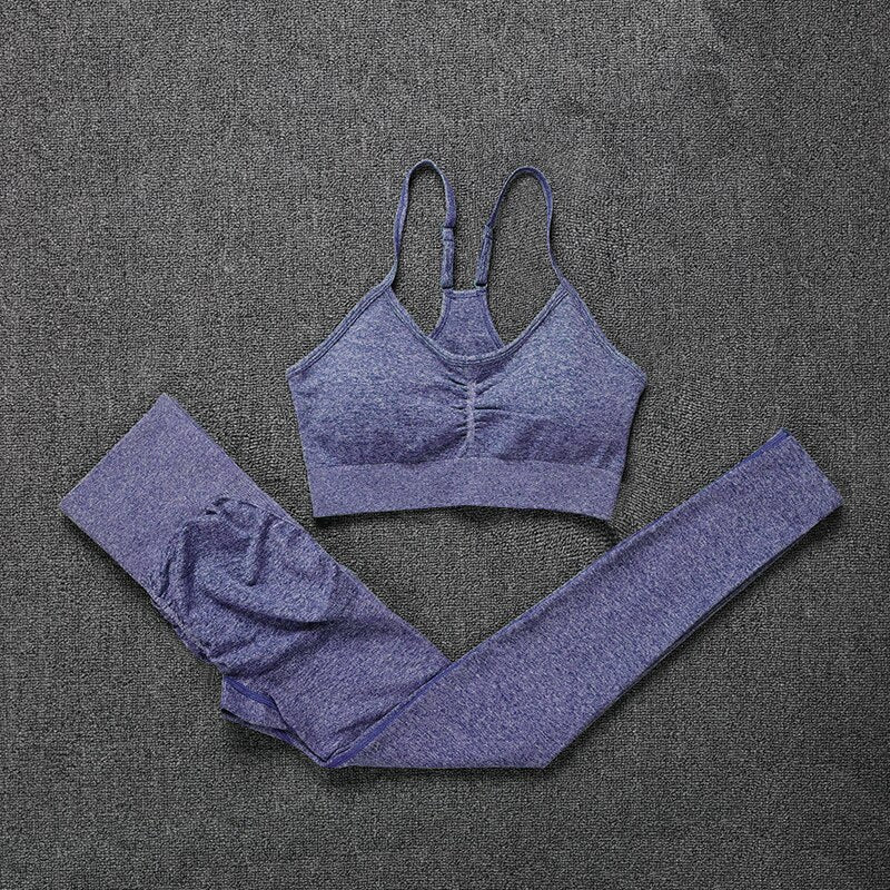 NORMOV Seamless Gym Set Women Fitness Yoga Set Sports Suits High Waist Leggings+Push Up Bra 2 peice Set Sportswear