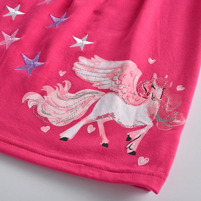 DXTON Winter Kids Dresses For Girls Flying Sleeve Unicorn Children Dress Star Stripe Toddler Cotton Clothing Causal Girls Dress