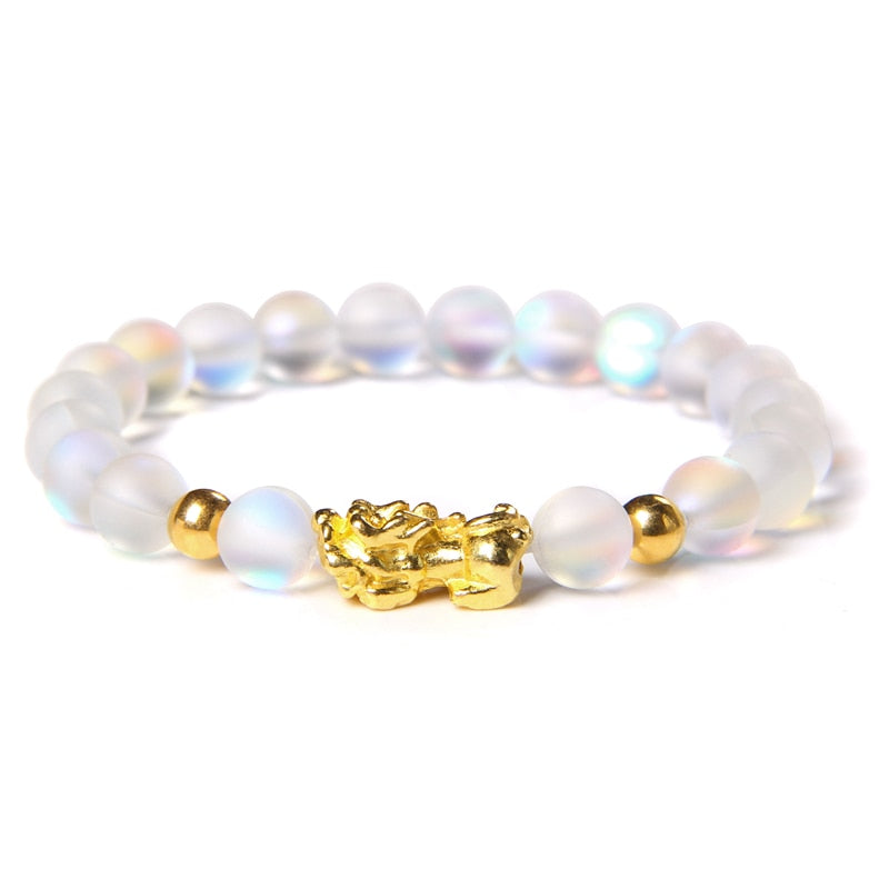 Pulsera con cuentas de piedra lunar de 8mm para Mujeres Hombres Chakra Yoga piedra brillante pulsera con abalorios pulsera hecha a mano joyería