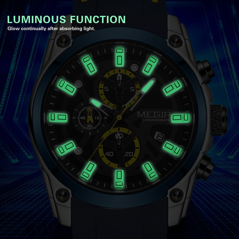 MEGIR 2020 Blue Sport Watches for Men Top Brand Luxury Chronograph Man Watch Military Quartz Clocks Luminous Relogio Masculino