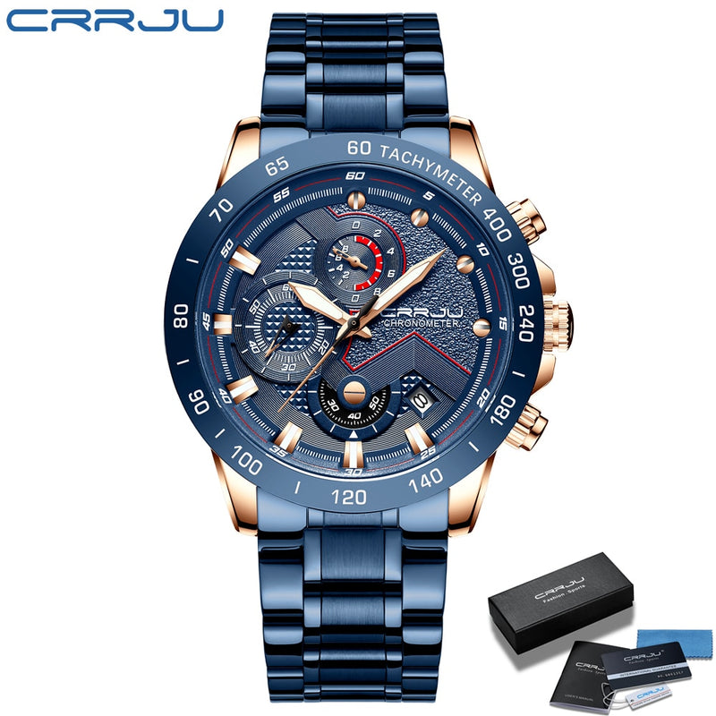 CRRJU 2021 Neue Mode Herrenuhren mit Edelstahl Top Marke Luxus Sport Chronograph Quarzuhr Herren Relogio Masculino