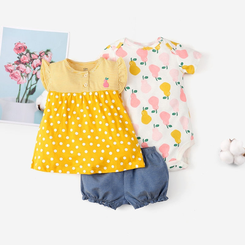 Summer Dresses 2023 Baby Girl Clothing Set Cotton Home For Baby Girl Clothes , 15 Colours Short Unicorn Infant Clothing Suit