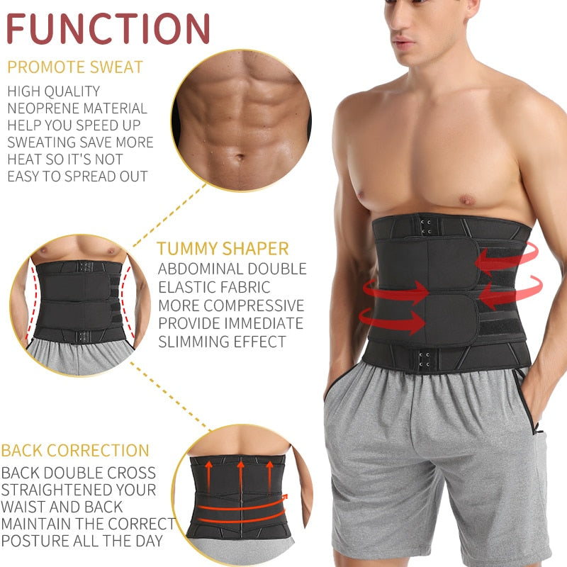 Men Workout Waist Trainer Tummy Slimming Sheath Sauna Body Shaper Trimmer Belt Abs Abdomen Shapewear Weight Loss Corset Fitness