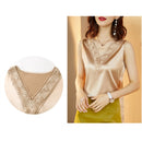 2022 Sommer Mode Seide Damen Blusen Satin Tops Frau Hemden Stickerei Ärmellos Damen Top V-Ausschnitt Spitze OL Damen Kleidung