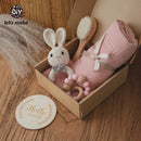 Let's Make 1set Baby Stuff Toalla de baño Manta de algodón Cepillo Productos de regalo para niños Juguete Caja de sonajero de ganchillo Regalo de Navidad