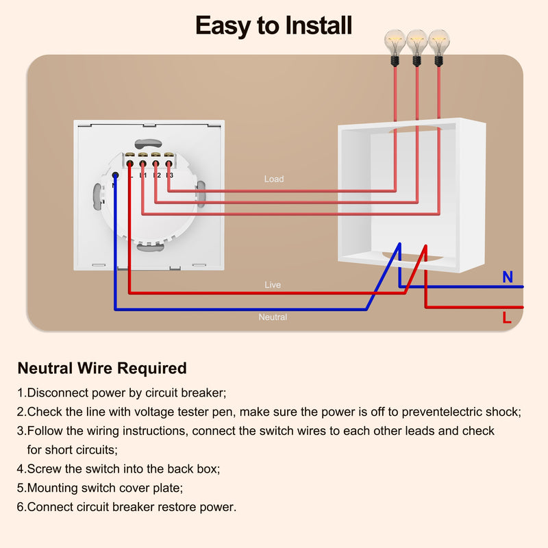 GIRIER Tuya Wifi Light Switch, Smart Touch Wall Switch EU/US Support Multi-way Control 100-240V, Works with Alexa Google Home