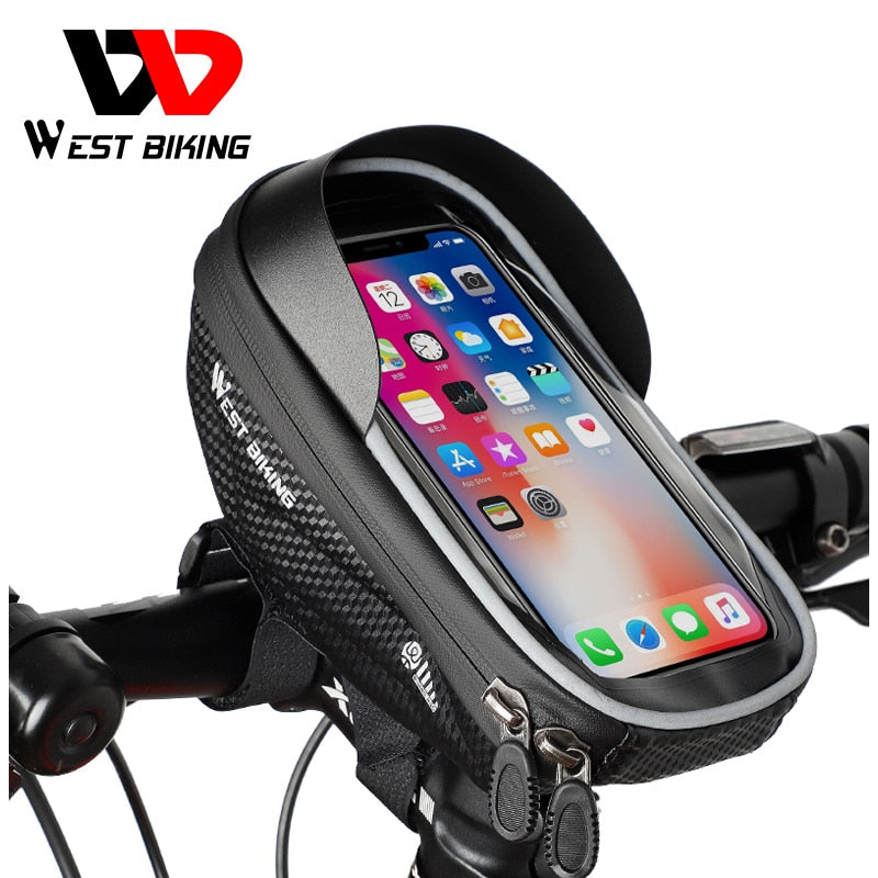 WEST BIKING Waterproof Bike Bag Frame High Sensitive Touch Screen 6.0inch Phone Case Cycling Bag Front Top Tube MTB Bicycle Bags