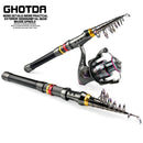1.8-3.6m Carbon Fiber Spinning Fishing Rod 5.2:1 Fishing Reel Combo Telescopic Fishing Pole Spinning Reel Kit Pesca