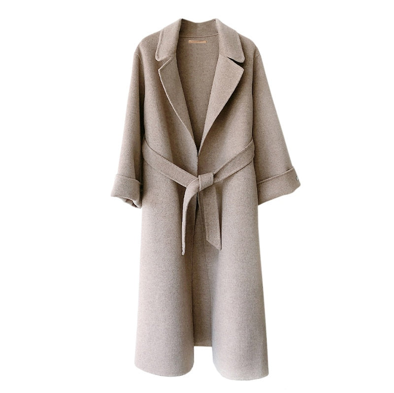 Autumn Winter French Loose Casual Temperament Elegant Lapel Ladies Fashion Long Sleeves Double-sided Cashmere Blend Coat