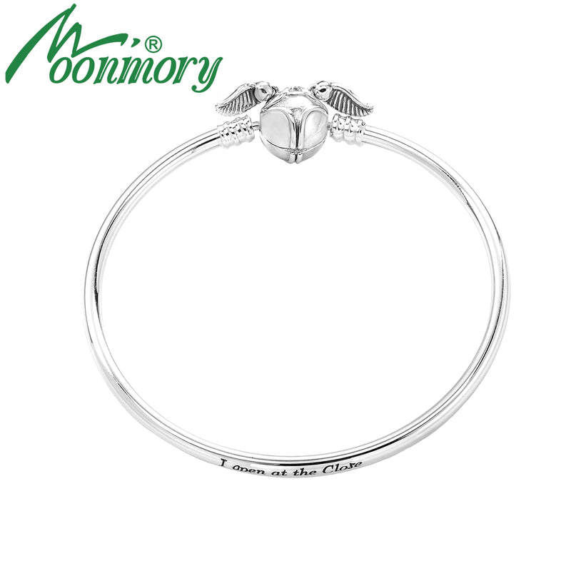 Moonmory Real 925 Sterling Silver Moments Harry Charms Bangle Bracelet Se adapta a DIY Beads Golden Snitch Broche Brazalete Pulseras