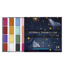 SeamiArt 24 Farben Glitter Metallic Aquarellfarbe Geschenkbox Set Künstler Aquarellperlen Pigment für Zeichenbedarf