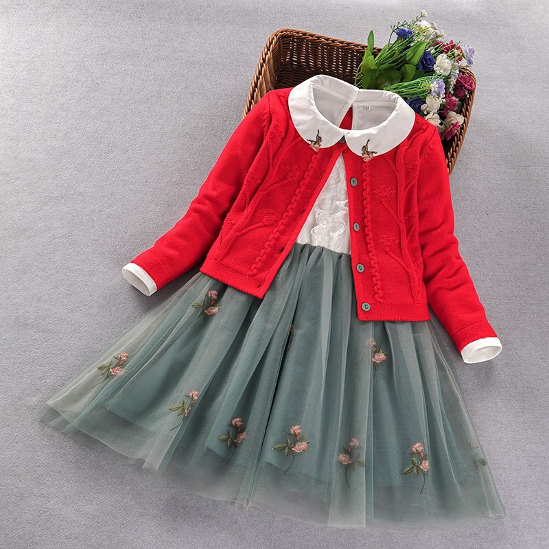 Elegantes Mädchenkleidungsset neu 2022 Frühling Herbst Kinder Prinzessin Mantel + Kleid 2Pcs Anzug für Mädchen Party Kinderkleidung 3 5 8 9 Jahre