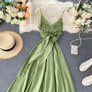 Boho Schlank V-Ausschnitt Sommer Bandage Rückenfrei Maxi Langes Kleid Frauen Lässige Spaghettiträger Party Strandurlaub Elegante Tunika Vestidos