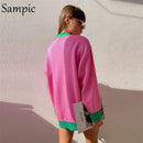 Sampic Lose Patchwork Strickwaren Winter 2021 Frauen Strickjacken Tops Übergroße Langarm Y2K V-Ausschnitt Pullover Lässige Mode Tops
