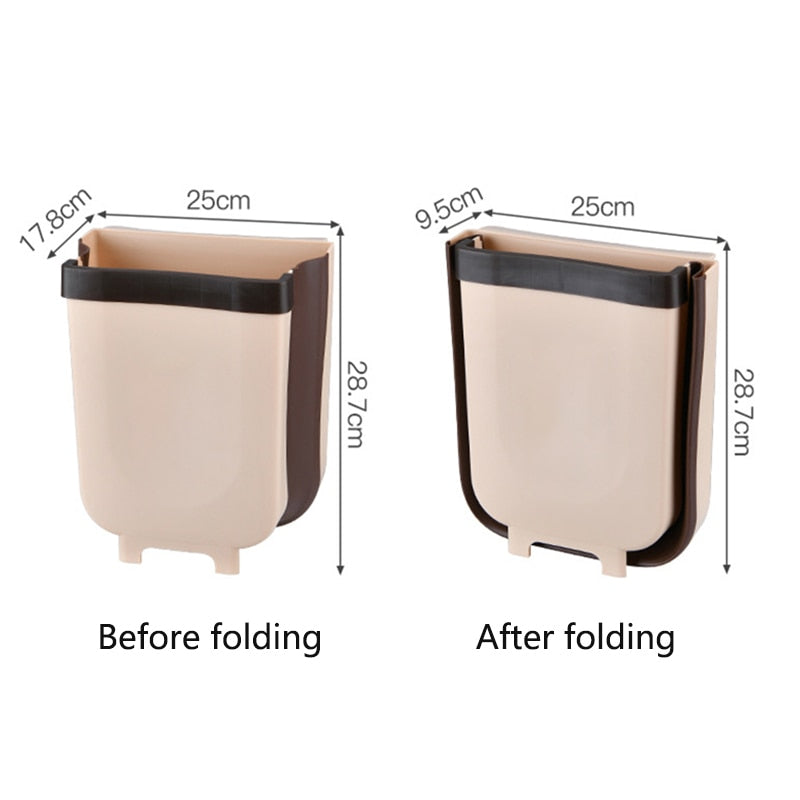 9L Wall Mounted Folding Waste Bin Kitchen Cabinet Door Hanging Trash Bin Car Garbage Trash Can for Bathroom Toilet Waste Storage