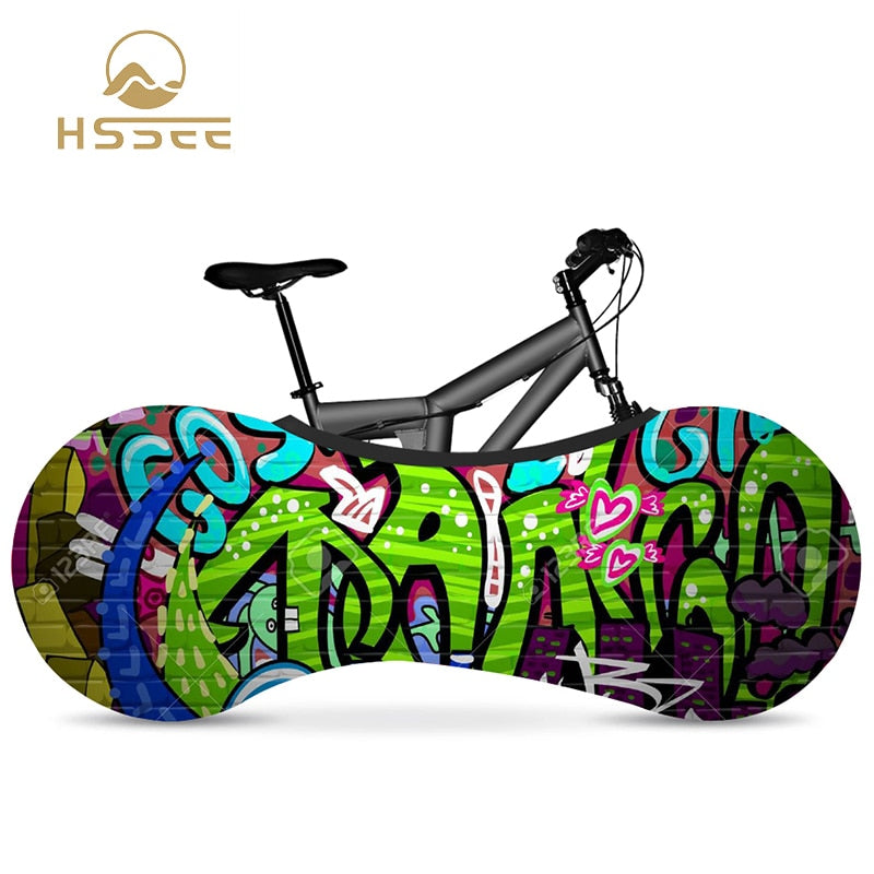 HSSEE Graffiti-Serie elastisches Fahrrad Indoor Staubschutz elastischer Stoff Fahrradreifenabdeckung 700c 26 "-28" Rennradzubehör