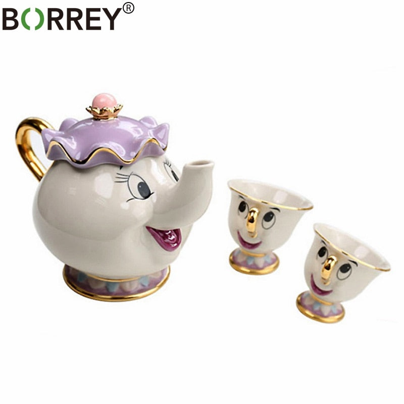 BORREY Keramik-Tee-Sets Beauty And The Beast Teekanne Becher Mrs Potts Chip Teekanne Tasse Kaffeekanne Tasse Hochzeitsgeschenk Tischdekoration