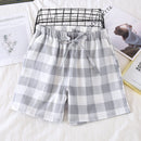 Paar Pyjamas Sommer Baumwolle Gaze Shorts im japanischen Stil einfache elastische Taille lässig große Gitter Männer und Frauen zu Hause Hosen